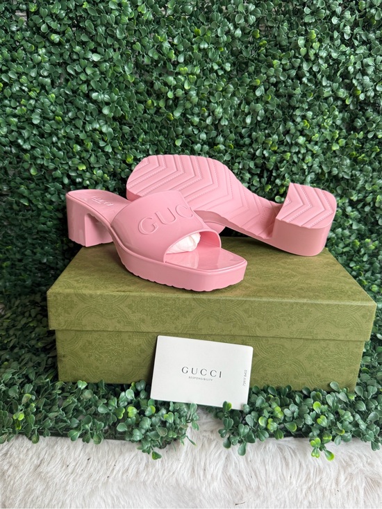 Gucci Shoes - NEW | GUCCI Pink Platform Jelly Logo Slide Sandals Mules sz. 39 Authentic